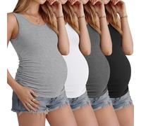Ficerd Lot de 4 Débardeurs de Grossesse Femme sans Manches Fronces Côtés Col Rond Confort Été Casual Basiques