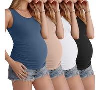 Ficerd Lot de 4 Débardeurs de Grossesse Femme sans Manches Fronces Côtés Col Rond Confort Été Casual Basiques