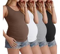 Ficerd Lot de 4 Débardeurs de Grossesse Femme sans Manches Fronces Côtés Col Rond Confort Été Casual Basiques