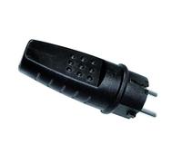 Fiche aérienne noire IP44 en caoutchouc phénoplastique, étanche, idéale pour les connexions électriques en extérieur.