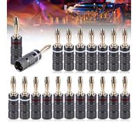 Fiche Banane, 20x Fiches Bananes(10-Rouge&10-Blanc) pour Enceintes, Connecteurs Plaqués or 24k, Fiche Banane Enceinte 4,5 mm, Connecteurs Banane, pour HiFi Haut-parleurs Amplificateur, Câble Enceinte