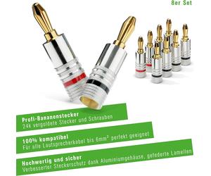 Fiche Banane 8er-Set pour Câble Jusqu'À 6mm ² 24k Fiche Plaquée Or