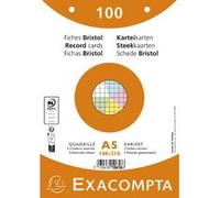 Fiche bristol 148 x 210 mm quadrillée 5 x 5 coloris assortis perforée Exacompta - Boîte de 100