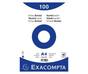 Fiche bristol 297 x 210 non perforée unie blanche Exacompta - sachet de 100