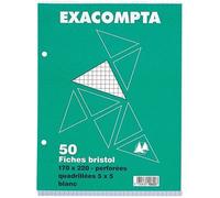 Exacompta Étui de 50 fiches perforées Bristol 5x5 17 x 22 cm blanc
