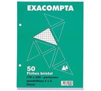 Fiche bristol perforée - EXACOMPTA - 17 x 22 cm - Quadrillé 5x5 - 210 g - Paquet de 50