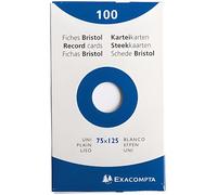 Fiche bristol uni blanche 75x125 - boite de 100 - Carte forte 210g - Surface lisse