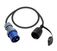 Fiche CEE 16A/250V vers coupleur Schuko, adaptateur CEE, longueur de câble 50 cm, indice de protection IP44.