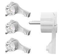 Fiche coudée extra plate avec arceau en plastique,Hauteur : 8 mm,Poignée pliable,Protection anti-torsion,250 V,16 A,Pour câbles jusqu'à 3x1.5 mm²,CEE 7/7,Fiche Schuko coudée,4 pièces,Blanc