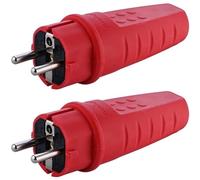 Fiche d'alimentation en caoutchouc 230 V, 16 A, IP44, étanche, incassable, fiche Schuko avec décharge de traction, fiche de contact de protection avec douille anti-torsion pour l'extérieur (2, rouge)