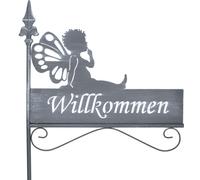 Fiche de jardin BIENVENUE en gris - env. 42 x 128 cm - Décoration de jardin en métal