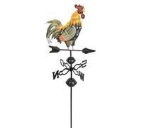 Fiche de jardin "Coq" sur moulin à vent en métal, peinte à la main, indicateur de direction du vent, fiche décorative, coq météo, décoration de jardin pour l'extérieur