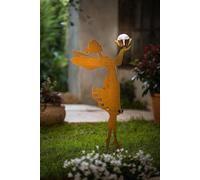 Fiche de jardin LED solaire "Fée avec boule de verre" en métal aspect rouille, 66 cm de haut, fiche décorative, décoration de jardin pour l'extérieur