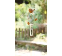 Fiche de jardin petit oiseau métal design rouille 108cm - Pluviomètre
