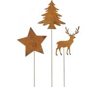 Fiche de jardin rouille noble Cerf Étoile Sapin Set Décoration d'hiver Noël 3 pièces 10/15cm