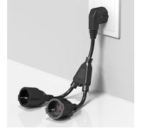 Fiche double pour prise de courant va-et-vient avec câble flexible, rallonge courte 2 en 1, protection IP20, 16A/250V/4000W, noir