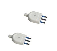 Fiche électrique 16A 2P + T avec sortie câble droit, fiche S17 côté mâle, raccord italien standard avec épaisseur 15 mm (2 pièces, blanc)