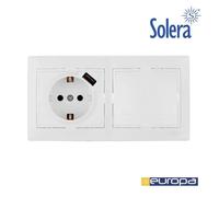 Fiche electrique Solera - 42974 - Kit de commutateur + base avec USB + cadre de 2 elements 154 x 81 x 10 mm