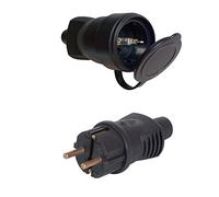Fiche et Coupleur Schuko IP44 Avec Capuchons Étanches pour Pièces Humides - Set de Raccords