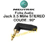 Fiche Jack 3,5 Mâle STEREO Coudé 90° Couleur Noir Neutrik NTP3RCB