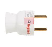 Legrand – Fiche mâle 2P+T 16A plastique avec terre sortie câble dessous blanc