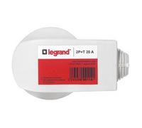 Legrand - Fiche de puissance mâle 20A - sortie du câble par le dessous - 2 broches - blanc