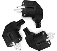 Fiche Schuko Coudée 3 Pièces,Fiche d'alimentation Coudée 230v Plate,Fiche de Contact de Protection avec Manchon Anti-pli,Fiche Euro pour Câble 8-10mm,IP20,Durable et Incassable,Noir