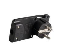 Fiche Schuko plate peu encombrante 16 A 250 V, sortie câble à 90 degrés, design ultra plat et compact pour espaces étroits, dimensions 95 x 48 mm (Noir)