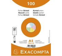 Exacompta Fiches bristol 10858E – 100 fiches lignées non perforées 148×210 couleurs assorties