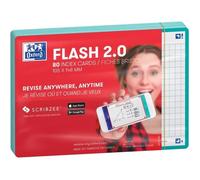 Oxford Flash 2.0 - 80 Fiches Bristol Flash Cards A6 (10,5 x 14,8cm) Petits Carreaux Cadre Vert Menthe