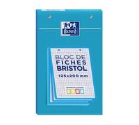 Fiches Bristol perforées - OXFORD - 30 feuilles - 12,5x20cm - Petits carreaux 5x5 - Blanc/Bleu