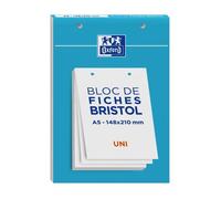 Fiches bristol perforées - OXFORD - 30 feuilles - Format A5 14,8x21 - Uni blanc