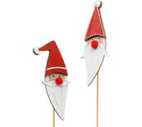 Fiches en bois Père Noël Rouge Blanc Naturel avec plume métallique 12/13cm, Drôle de déco de Noël 12 pièces
