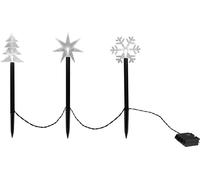 Fiches LED de jardin, set de 3 - étoile / sapin / flocon de neige - pile et minuterie pour l'intérieur et l'extérieur