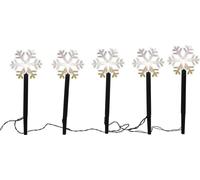 Fiches LED de jardin, set de 5 flocons de neige - 35 cm - Fiches LED de jardin avec minuterie - Décoration hivernale de Noël pour jardin, balcon et terrasse