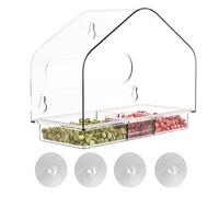 Ficheur d'oiseaux à fenêtre Transparente - Maison d'oiseaux en Acrylique Transparent avec des sous-Tasses Super Fortes | Mangeoire à Oiseaux extérieur à l'épreuve des écureuils avec Plateau de