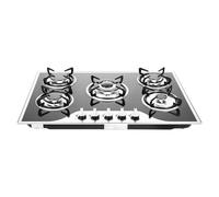 Fichiouy Plaque de cuisson à gaz avec 5 brûleurs, brûleur à gaz, encastrable ou plan de travail, plaque de cuisson à gaz GPL, gaz naturel, contrôle précis du feu à 180°, brûleur puissant de 3 kW