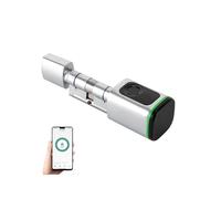 Fichiouy Serrure de porte intelligente avec empreinte digitale, cylindre électronique 60 mm avec 2 clés, 4 méthodes de déverrouillage (empreinte digitale, application, carte de clé, clé manuelle)