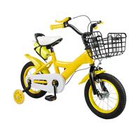 Fichiouy Vélo enfant 12" pour garçons et filles à partir de 2 à 4 ans - Vélo avec roues stabilisatrices - Double frein - Hauteur réglable - Pour la formation et l'équitation en plein air (jaune)