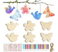FICOFISE 36 Kits de Bricolage pour Enfants,Activités Manuelles Enfants,Loisir Creatif Papillon,Pendentif Bois a Peindre,Kit Activité Anniversaire,Fleur en Bois Decoration Oiseau avec 24 Aquarelle