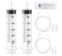 FICOFISE Lot de 2 Grosse Seringue 250ml, Seringue Plastique avec Tuyau, Grande Sering Sans Aiguille, Réutilisable Seringue a Huile, pour laboratoire Science Industrie Arrosage Mesure De Liquide