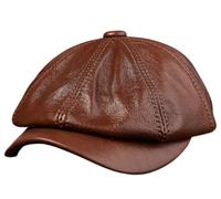 FICORD Beret Homme Casquette Octogonale Chaude en Cuir pour Hommes, Casquette De Gavroche Vintage, Chapeau De Taxi Plat De Conduite De Golf, Casquette Gatsby d'artiste Masculin d'hiver, Marron, 57-