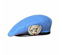 FICORD Beret Homme Un Blue Beret Casquette De La Force De Maintien De La Paix des Nations Unies avec Insigne De L'Onu, Souvenir De Cocarde, Bleu, 56-57 Cm
