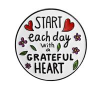 Ficsowy Broche en émail « Start Each Day With a Grateful Heart Grateful » - Cadeau de prière - Cadeau de Thanksgiving pour femmes, hommes, enfants, zinc, sans pierre précieuse, Zinc, Pas de gemme