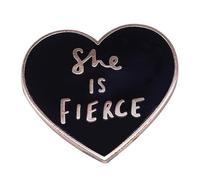 Ficsowy Épingles en émail « She is Fierce » - Broche noire en forme de cœur - Pour sac à dos et chapeau - Épingles féministes - Accessoires - Cadeaux, cuivre, sans pierre précieuse, Cuivre, Pas de