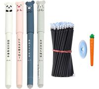 Fiction Lot De 26 Stylos À Bille Effaçables À Encre Gel Noir Et Bleu Avec Gomme Motif Chat Panda Animal Carotte Mignon Lavable Fournitures D'écriture Scolaire (Noir)
