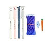 Fiction Stylos effaçables Noir Bleu Gel Encre Rollerball Recharge Ensemble Chat Panda Animal Carotte Gomme Mignon Stylos Lavable Fourniture D'écriture Scolaire (Paquet de 26) (Bleu)