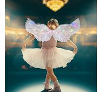 Fictory Ailes d'ange LED avec 3 modes d'éclairage, ailes en plumes blanches pour costume d'Halloween, concours de beauté, cosplay, accessoire photo, taille moyenne 80 x 40 cm