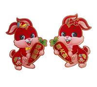 Fictory Autocollants 3D floqués en forme de lapin pour porte, Nouvel An chinois Fu, décalcomanies murales en papier rouge pour l'année lunaire, fête à la maison, festival
