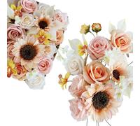 Fictory Boîte à fleurs artificielles avec roses oranges et tournesols, longue boîte cadeau florale pour bouquet de mariage, fête prénuptiale, Saint-Valentin et décoration d'intérieur